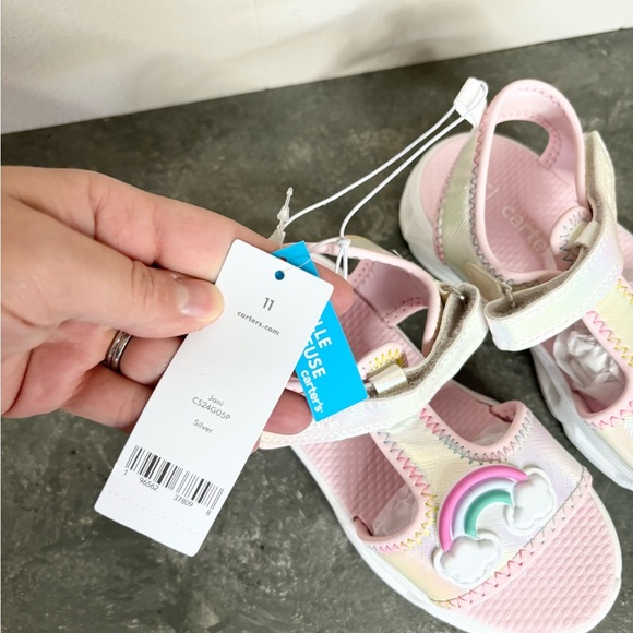 Carters light pink white light up sandals t strap Velcro rainbow size 11 new - Picture 4 of 6